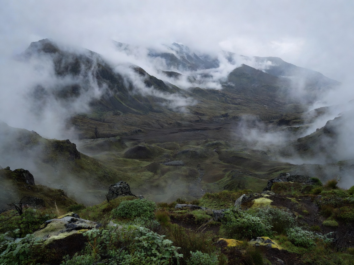 Mountain misty wilderness showing uncharted topographic valley